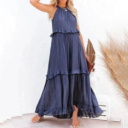 Maxi Dress Élégante à Volants Unis-Saylana