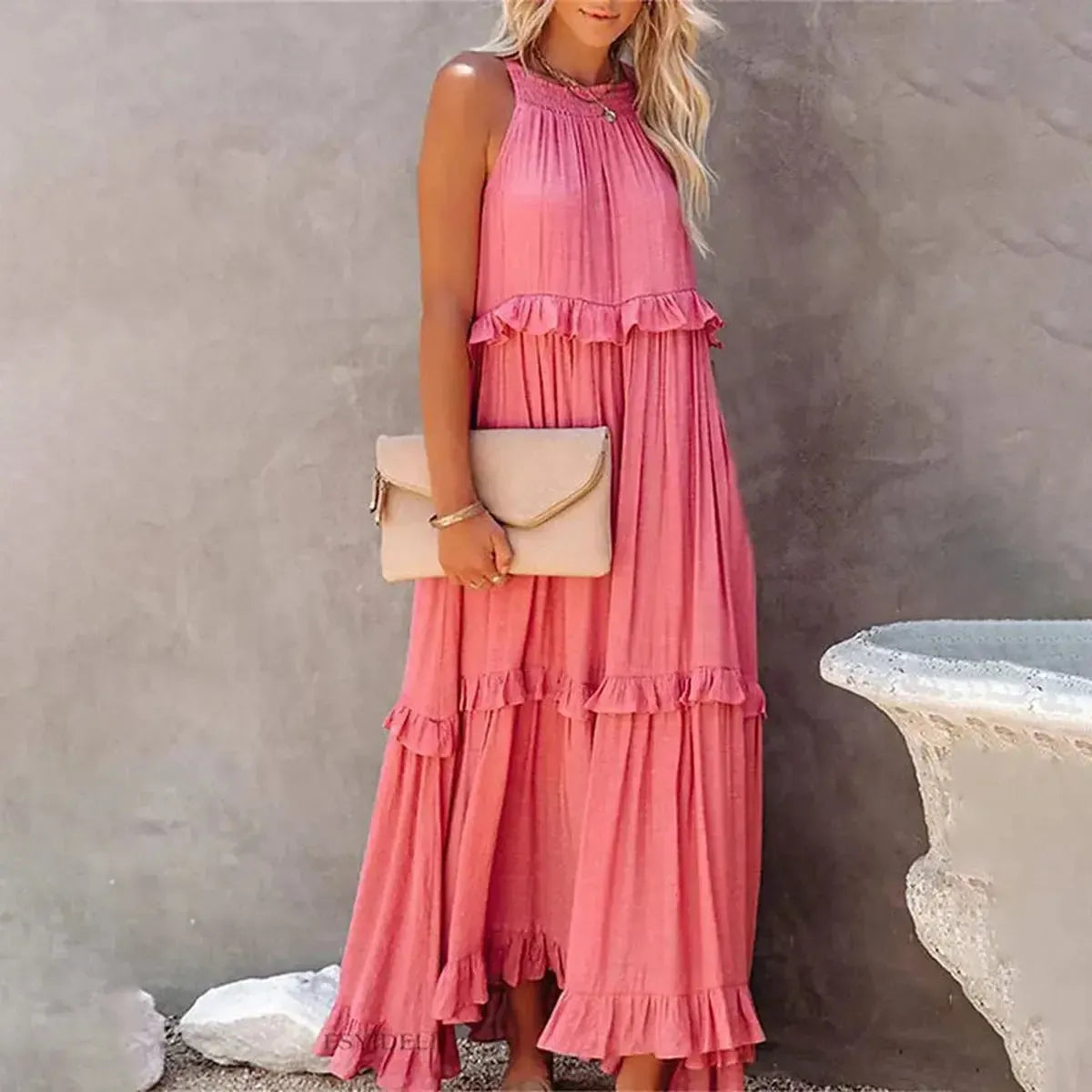 Maxi Dress Élégante à Volants Unis-Saylana
