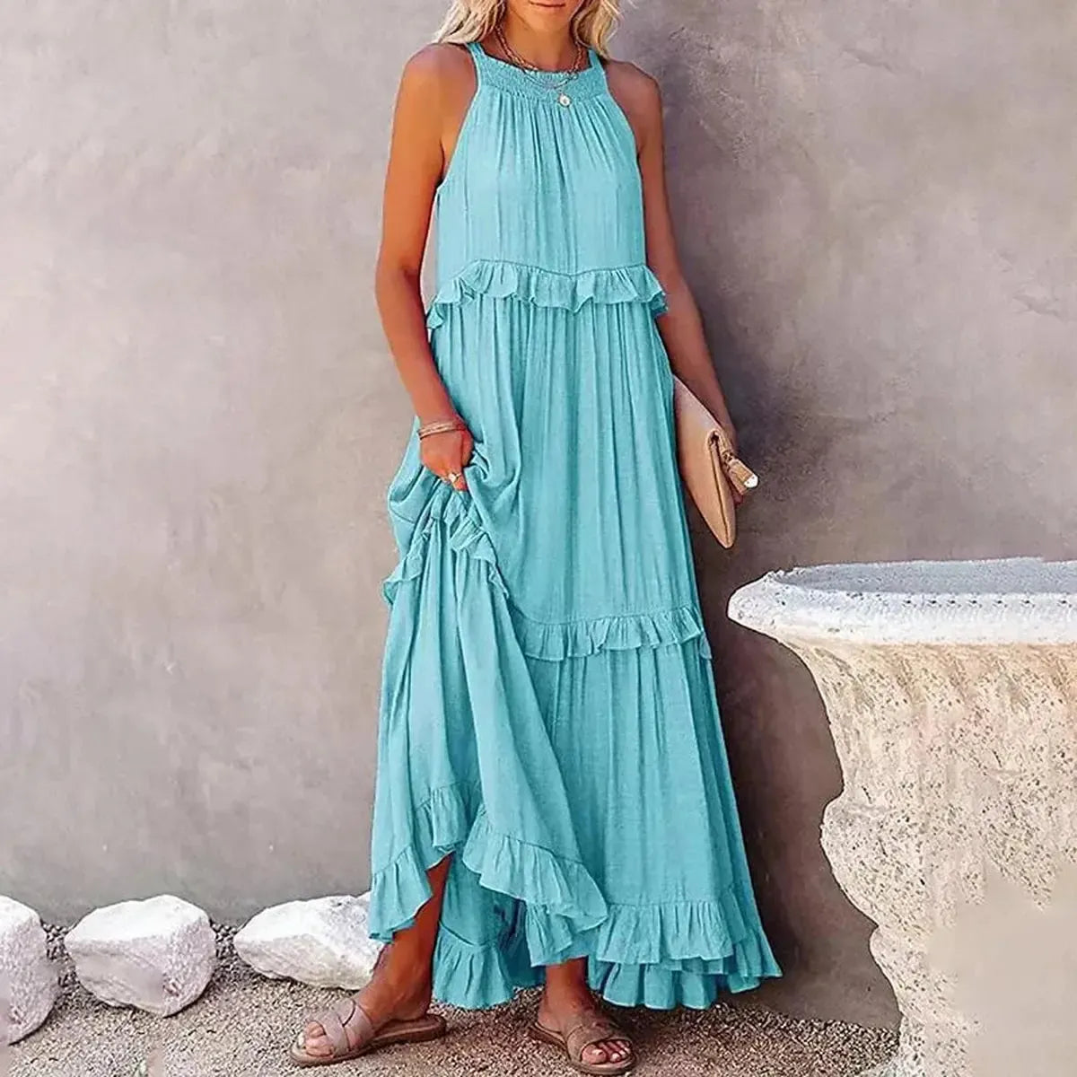 Maxi Dress Élégante à Volants Unis-Saylana