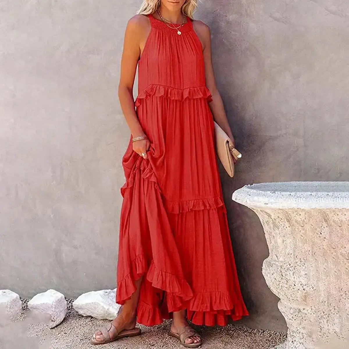 Maxi Dress Élégante à Volants Unis-Saylana