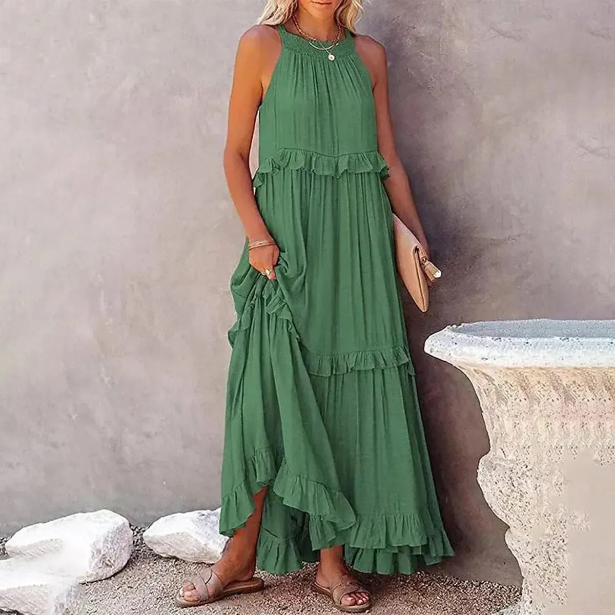 Maxi Dress Élégante à Volants Unis-Saylana