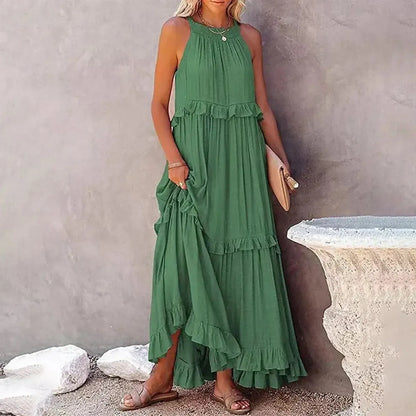 Maxi Dress Élégante à Volants Unis-Saylana