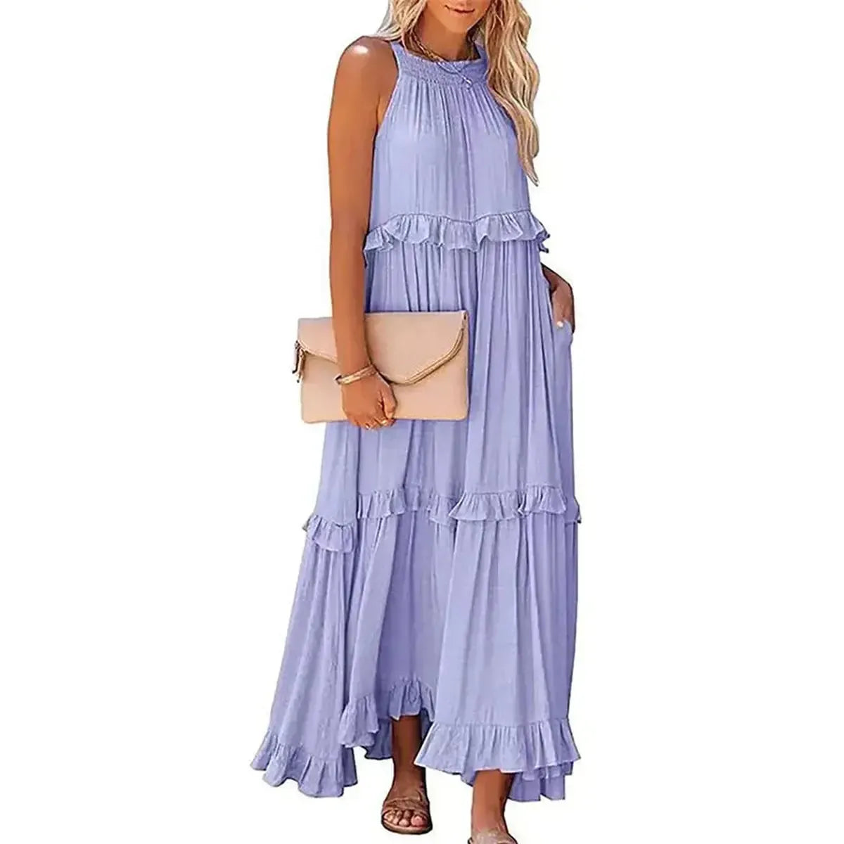 Maxi Dress Élégante à Volants Unis-Saylana