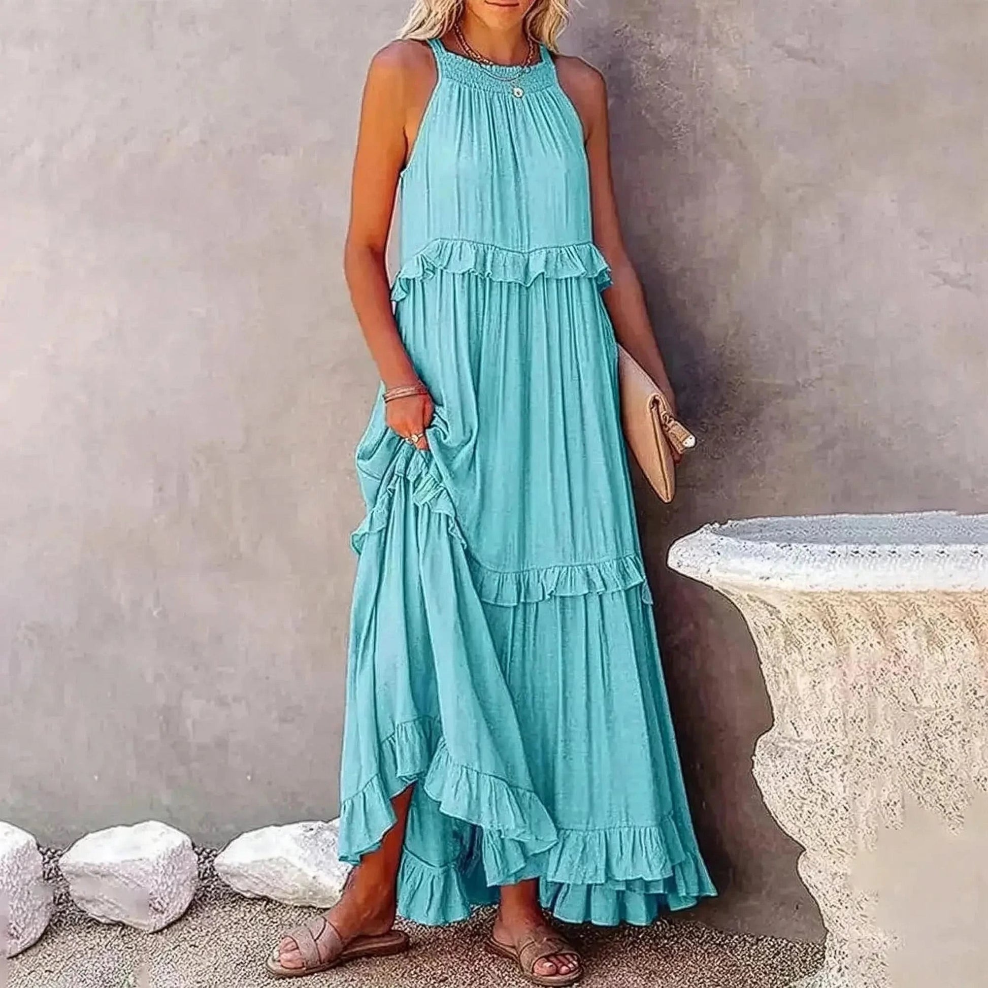 Maxi Dress Élégante à Volants Unis - Saylana