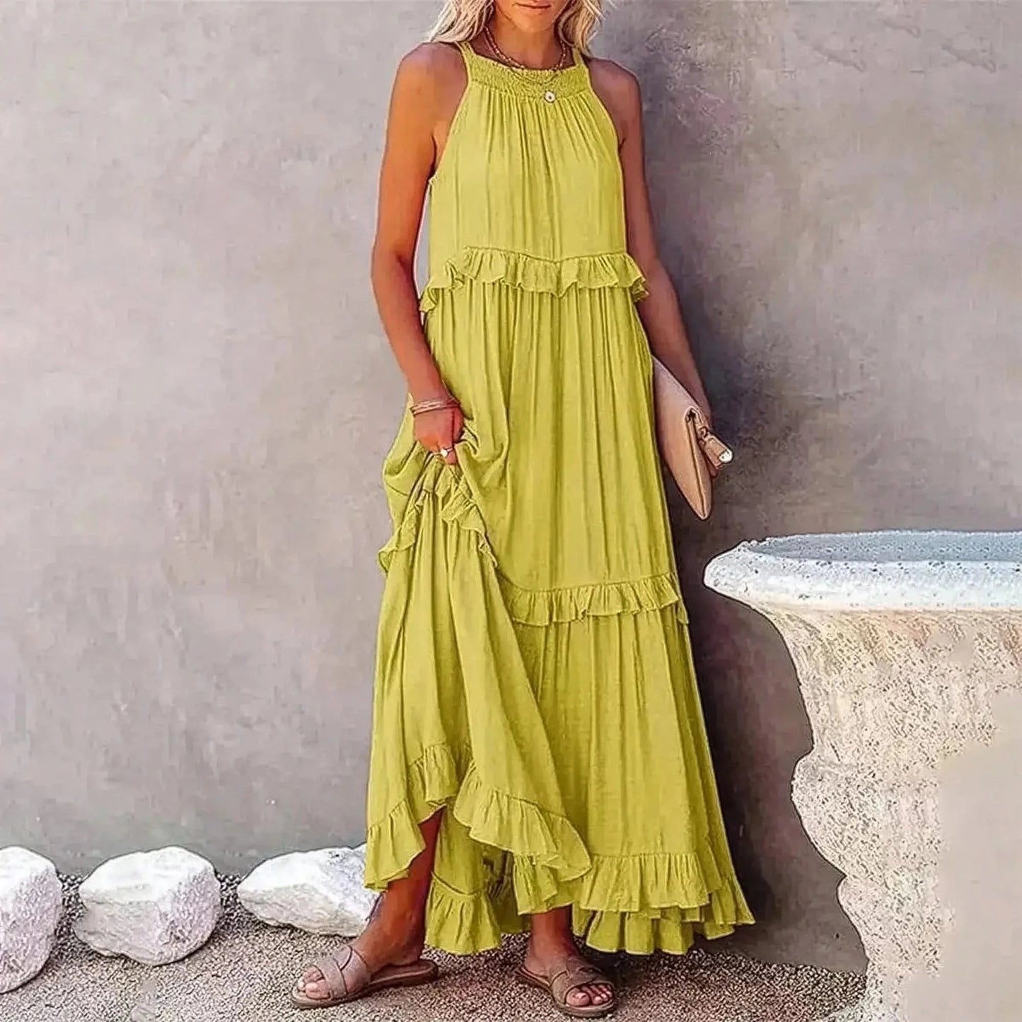 Maxi Dress Élégante à Volants Unis - Saylana