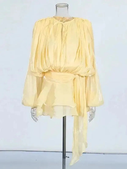 Mini Robe à Lacets Manches Longues-Saylana
