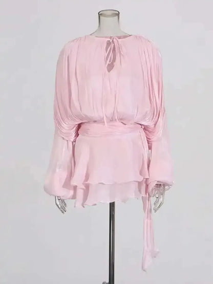 Mini Robe à Lacets Manches Longues-Saylana