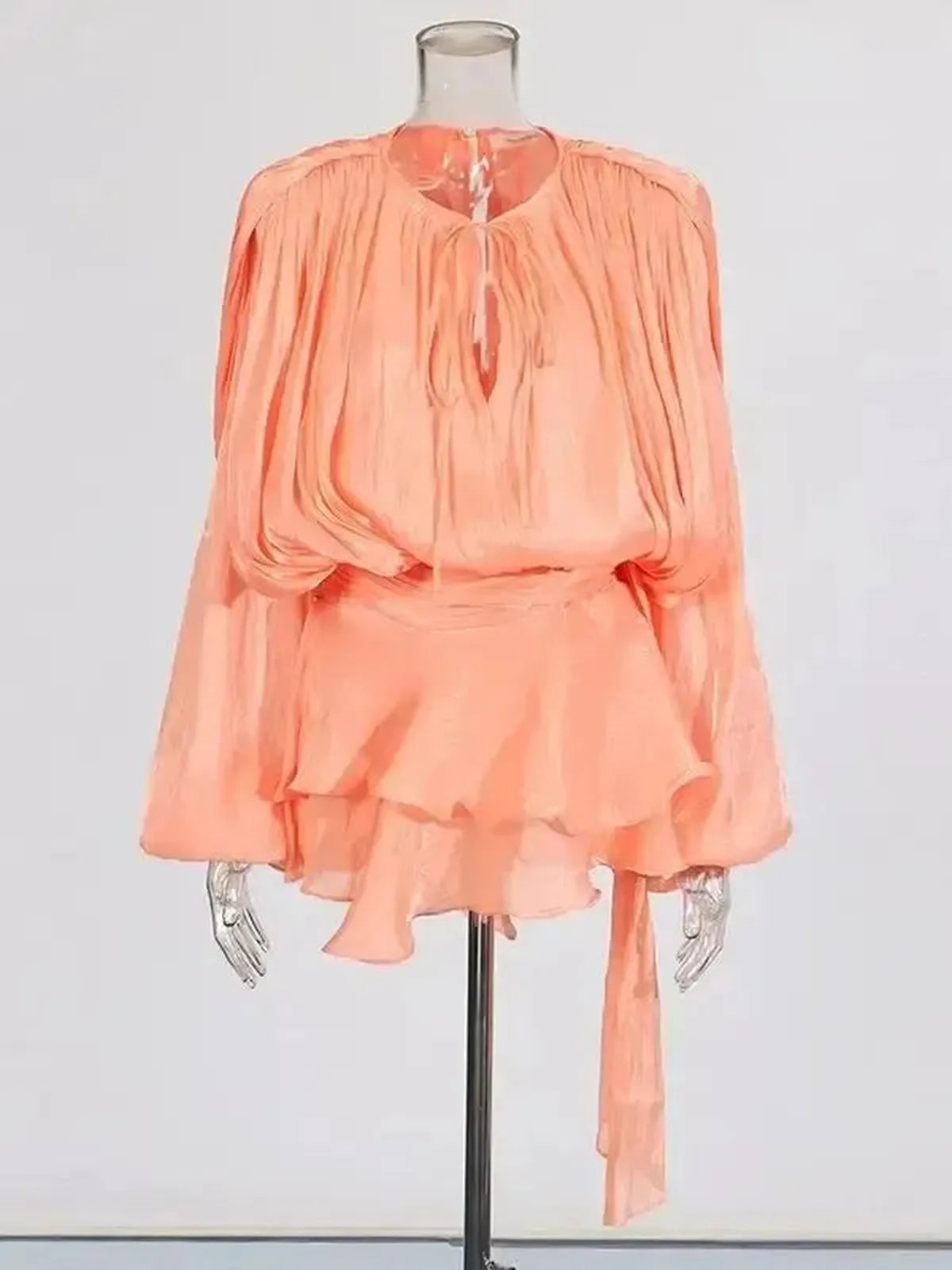 Mini Robe à Lacets Manches Longues-Saylana
