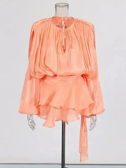 Mini Robe à Lacets Manches Longues-Saylana