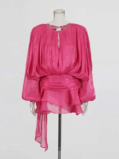 Mini Robe à Lacets Manches Longues-Saylana