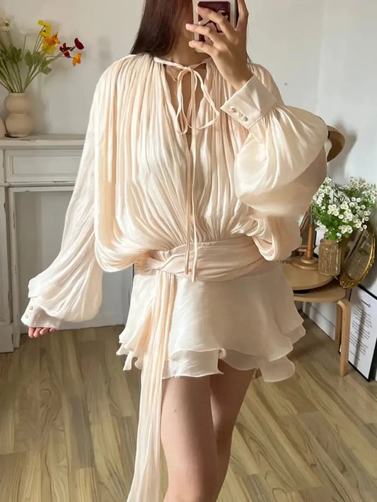 Mini Robe à Lacets Manches Longues-Saylana