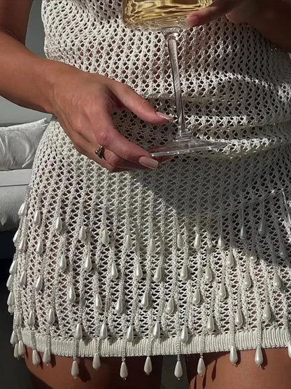 Mini Robe à Perles Sans Manches-Saylana
