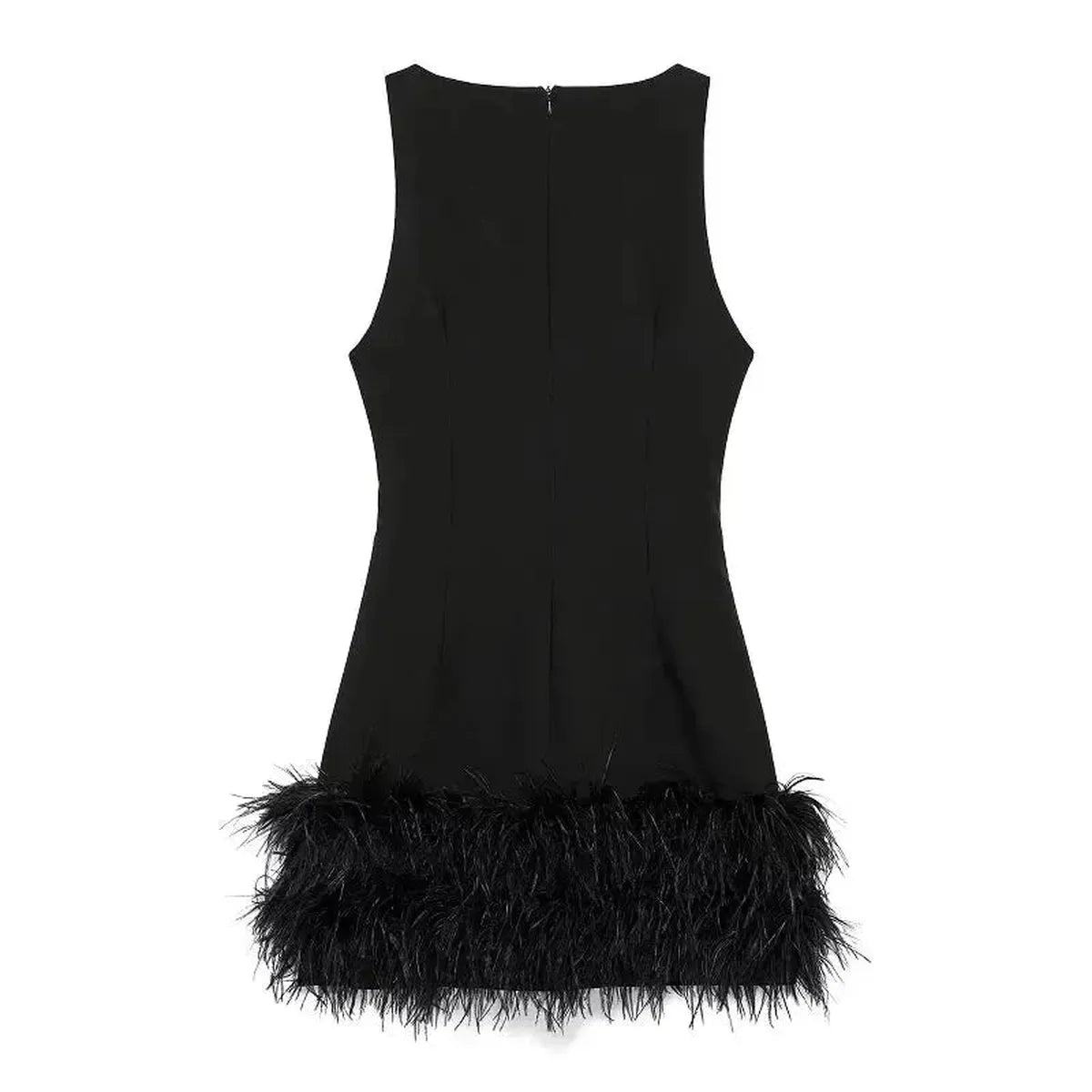 Mini Robe Noire à Plumes-Saylana