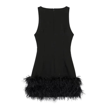 Mini Robe Noire à Plumes-Saylana