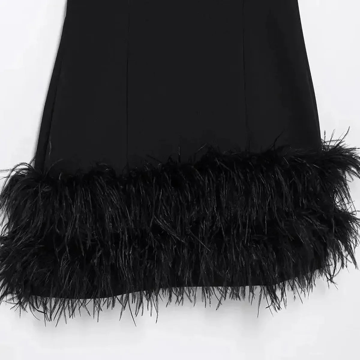 Mini Robe Noire à Plumes-Saylana