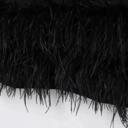 Mini Robe Noire à Plumes-Saylana