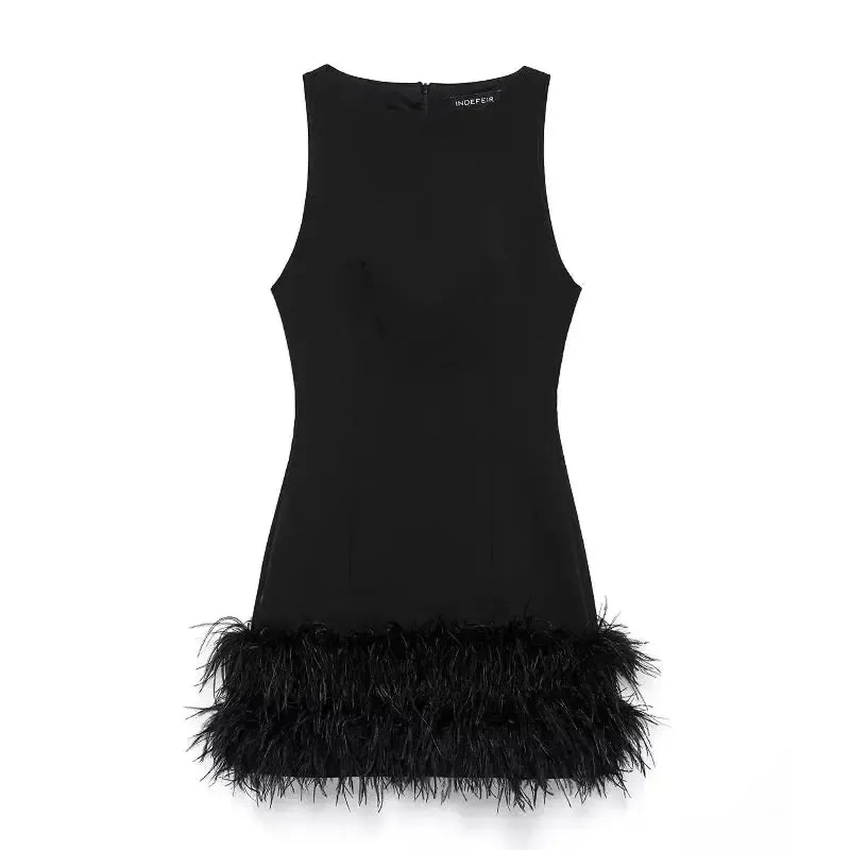 Mini Robe Noire à Plumes-Saylana
