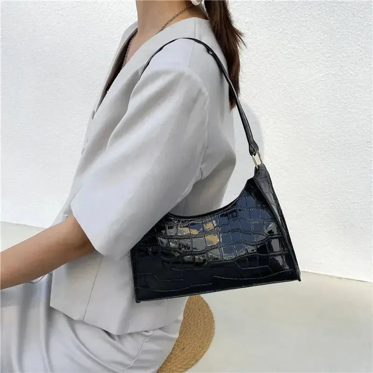 Mini Sac Épaule Croco Rétro-Saylana
