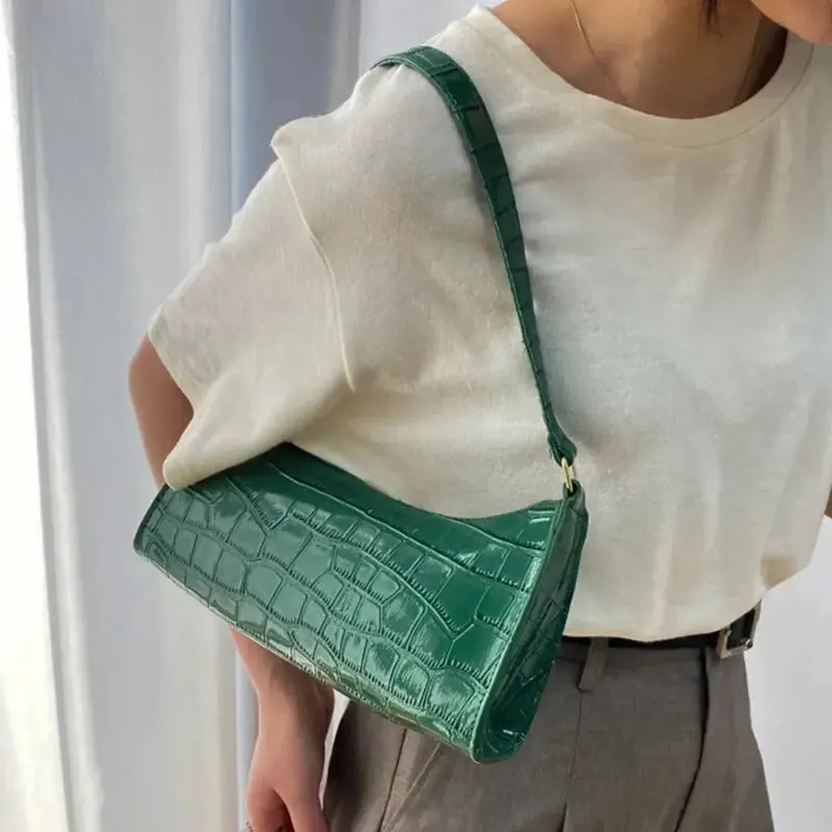 Mini Sac Épaule Croco Rétro-Saylana
