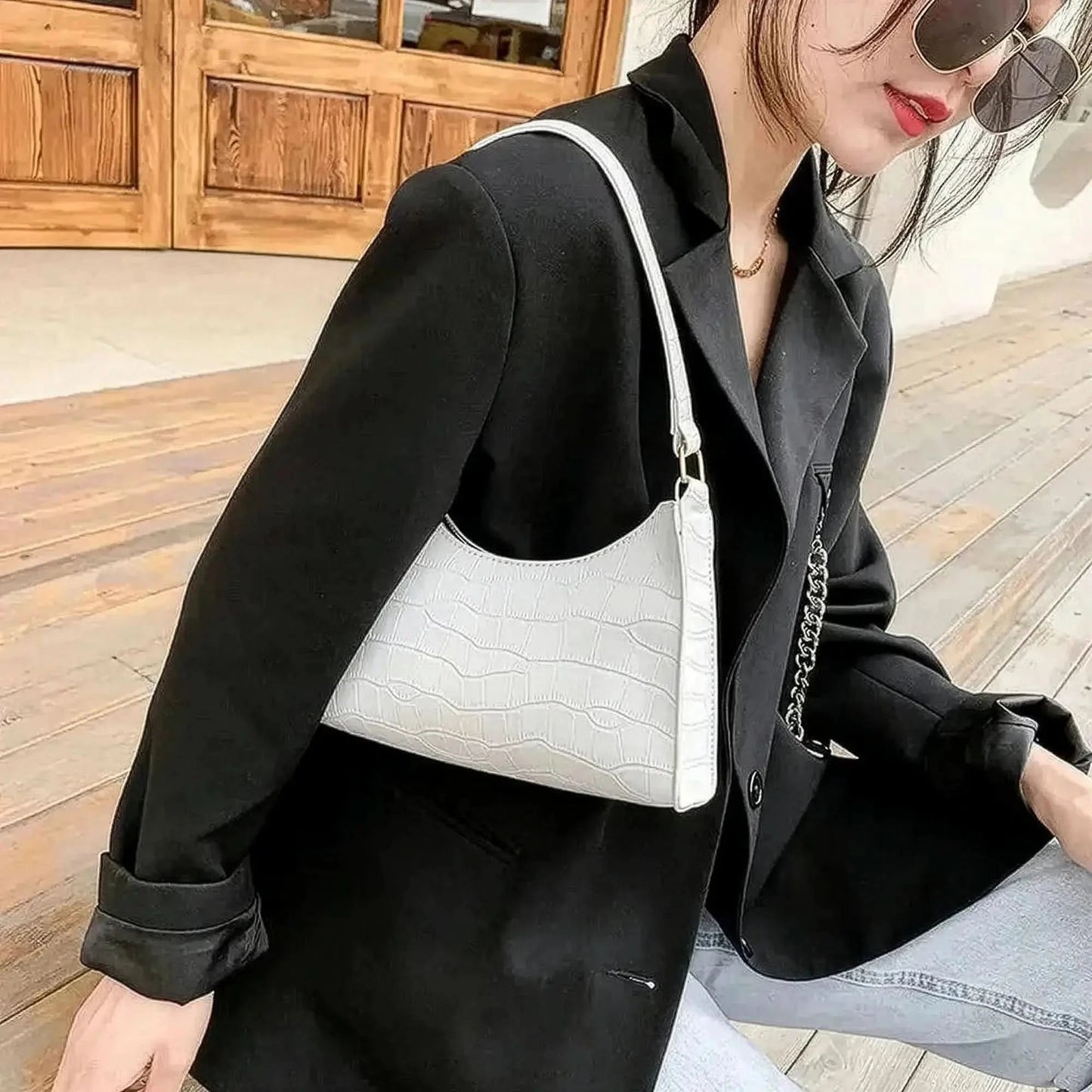 Mini Sac Épaule Croco Rétro - Saylana