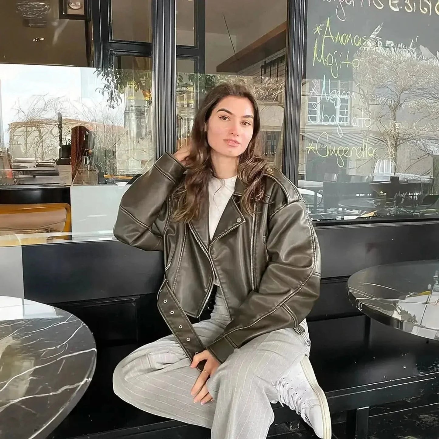 Oversize Biker Rétro Zippée - Saylana