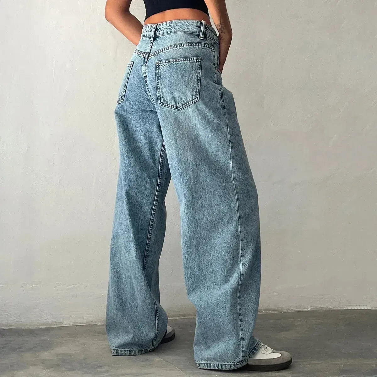 Pantalon denim ample streetwear à poches – Style Y2K oversize-Saylana