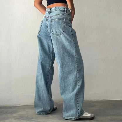 Pantalon denim ample streetwear à poches – Style Y2K oversize-Saylana