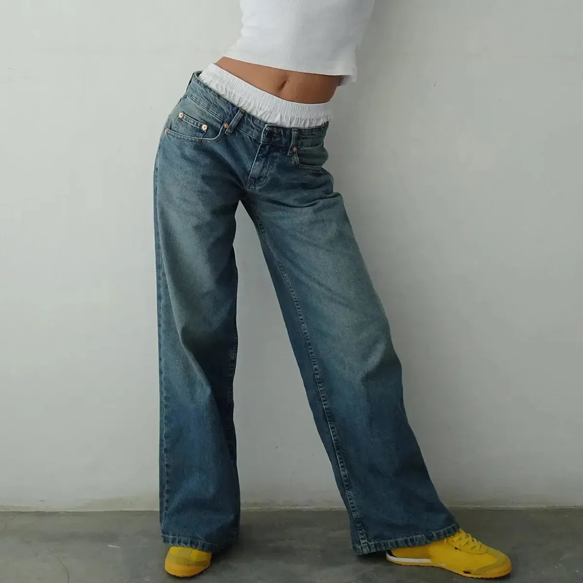 Pantalon denim ample streetwear à poches – Style Y2K oversize-Saylana