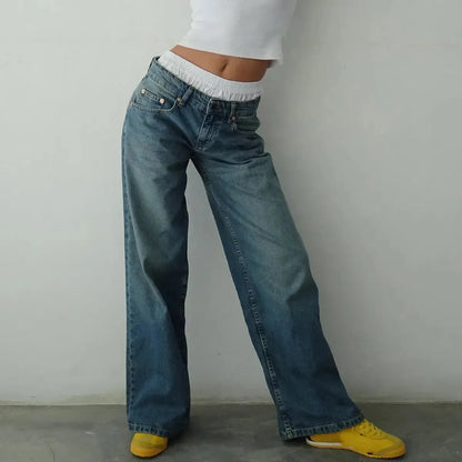Pantalon denim ample streetwear à poches – Style Y2K oversize-Saylana
