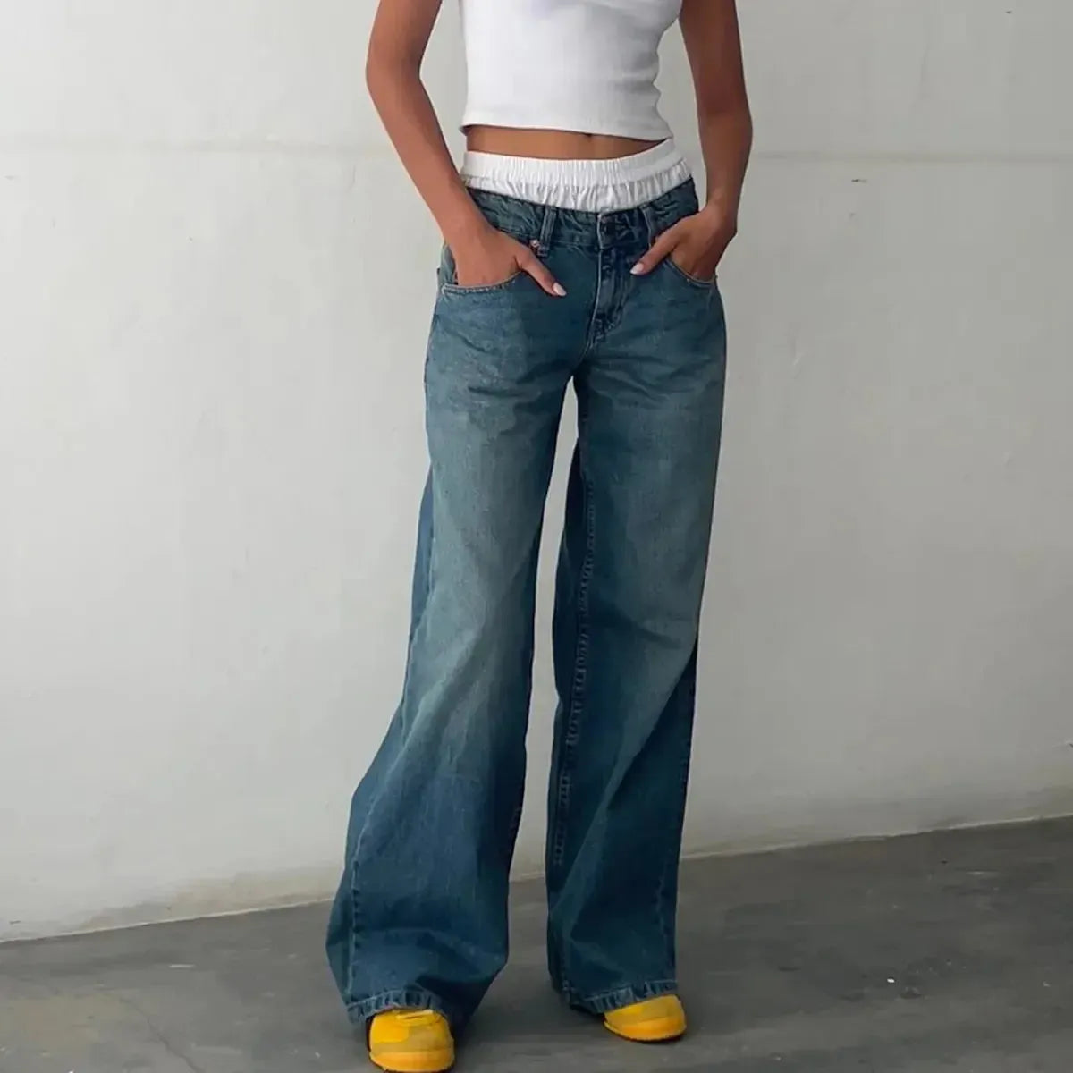 Pantalon denim ample streetwear à poches – Style Y2K oversize-Saylana