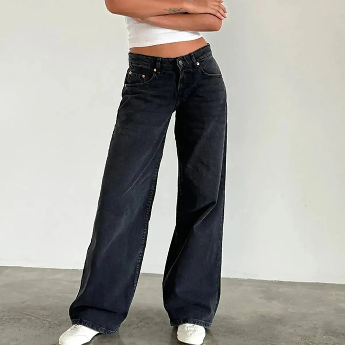 Pantalon denim ample streetwear à poches – Style Y2K oversize-Saylana