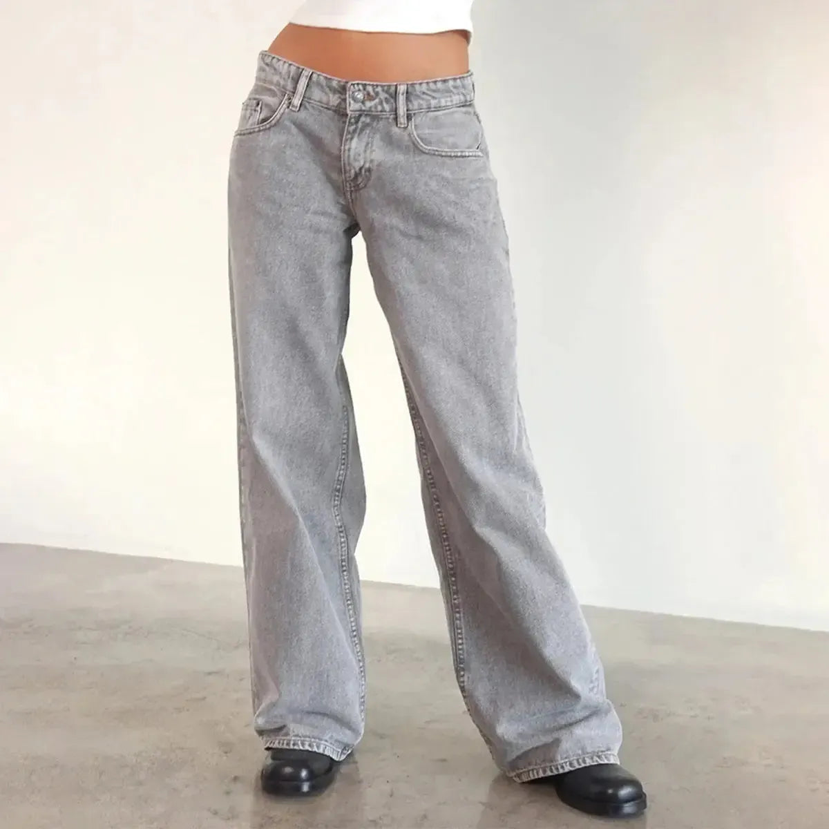 Pantalon denim ample streetwear à poches – Style Y2K oversize-Saylana