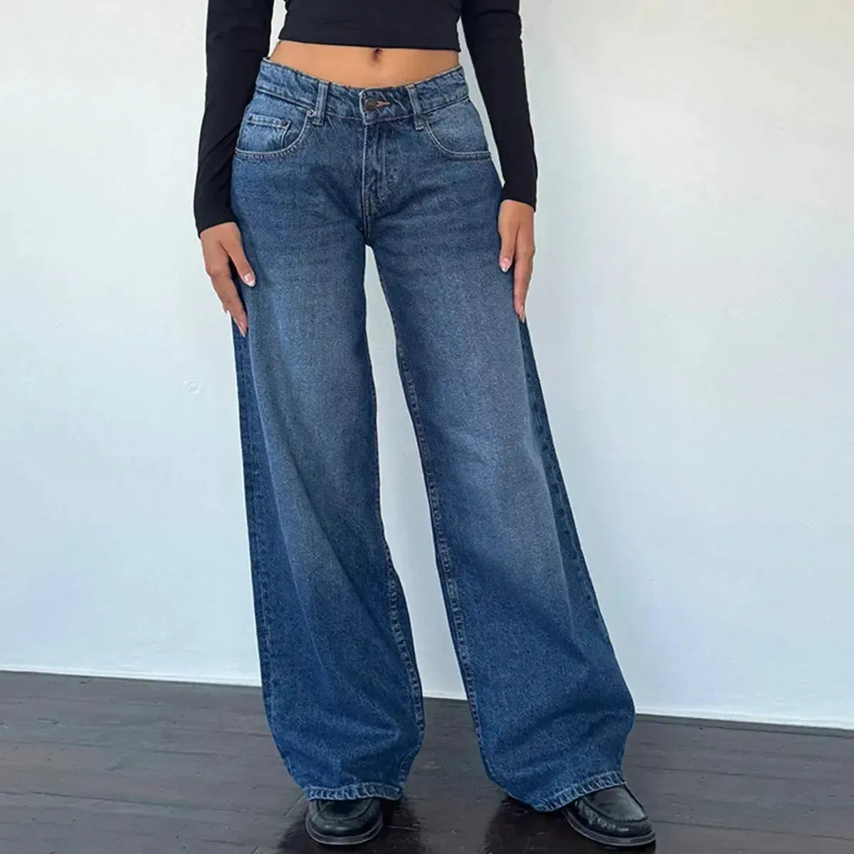 Pantalon denim ample streetwear à poches – Style Y2K oversize-Saylana