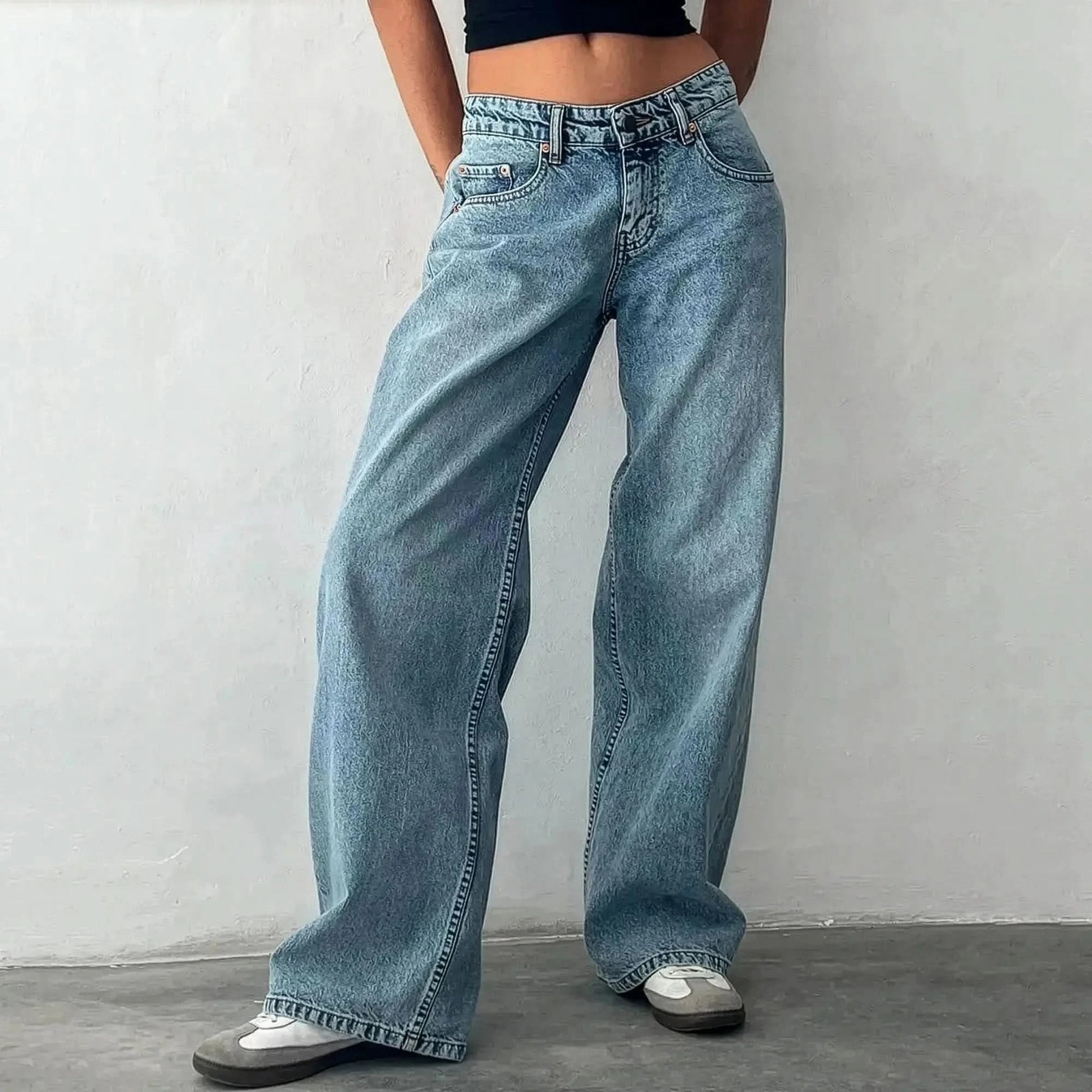 Pantalon denim ample streetwear à poches – Style Y2K oversize - Saylana