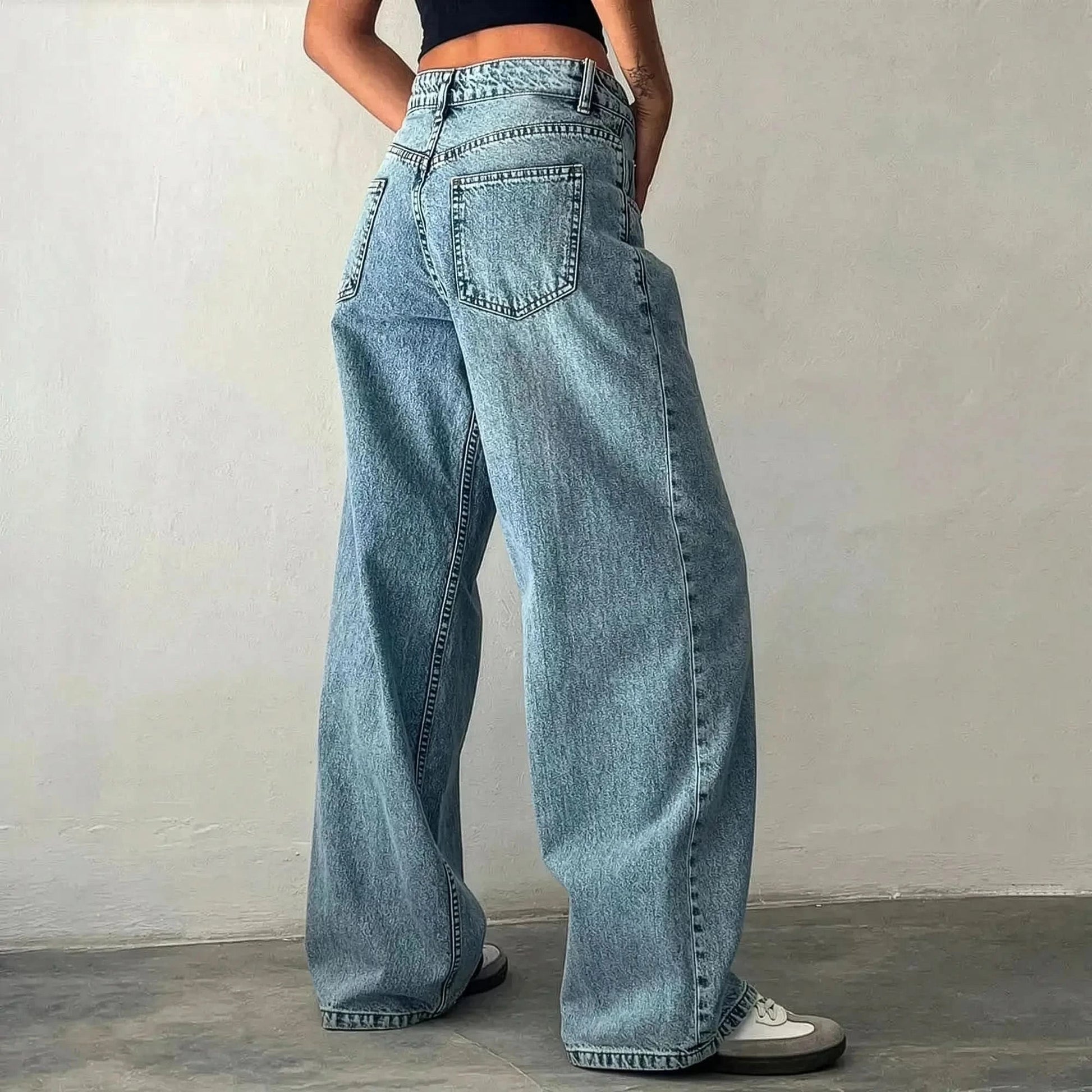 Pantalon denim ample streetwear à poches – Style Y2K oversize - Saylana
