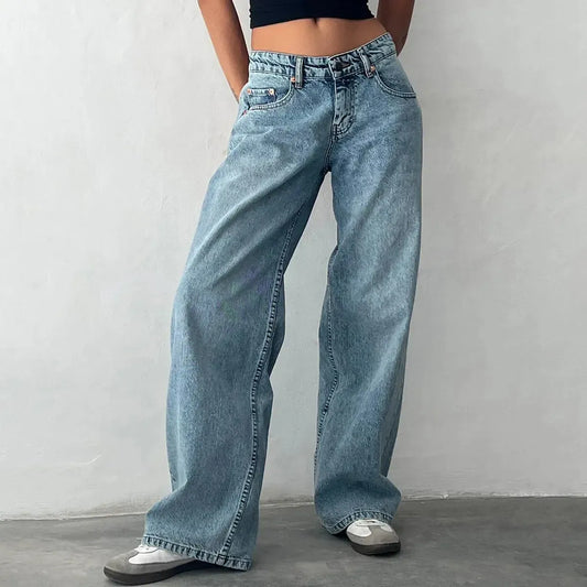 Pantalon denim ample streetwear à poches – Style Y2K oversize-Saylana