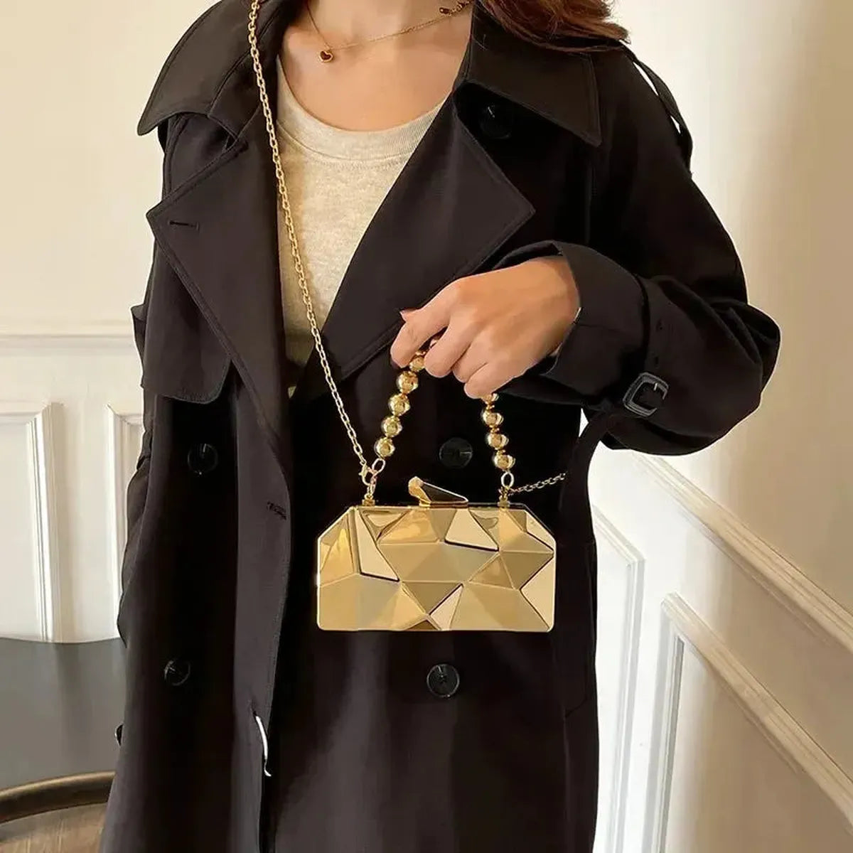 Pochette Dorée Géométrique Luxe-Saylana