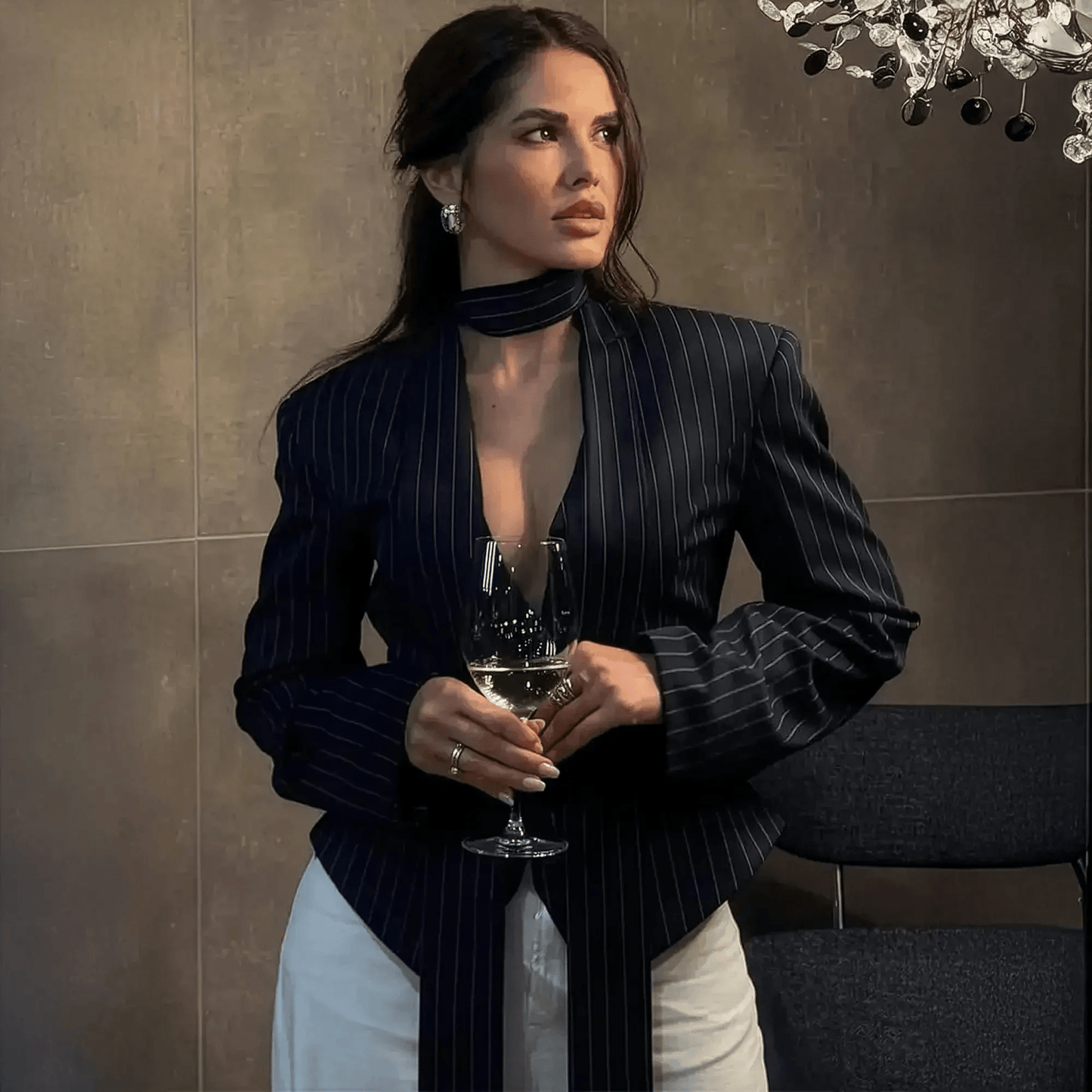 Rayé Élégant à Foulard - Saylana