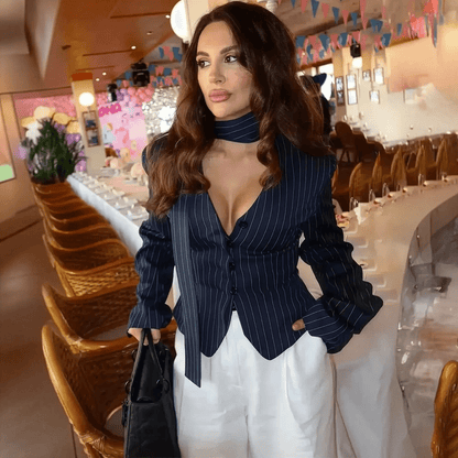 Rayé Élégant à Foulard - Saylana