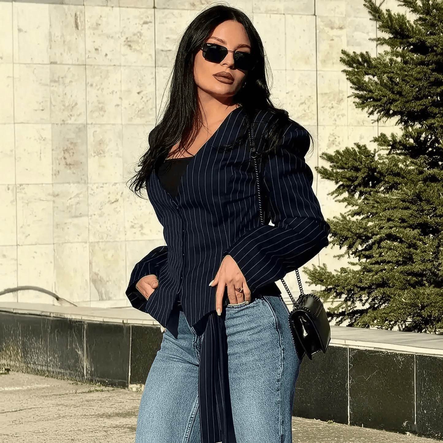 Rayé Élégant à Foulard - Saylana