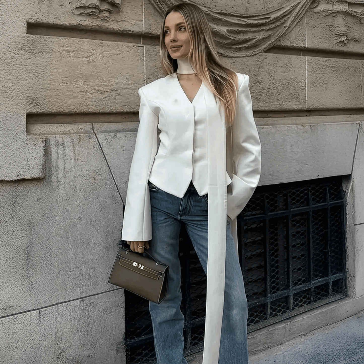 Rayé Élégant à Foulard - Saylana