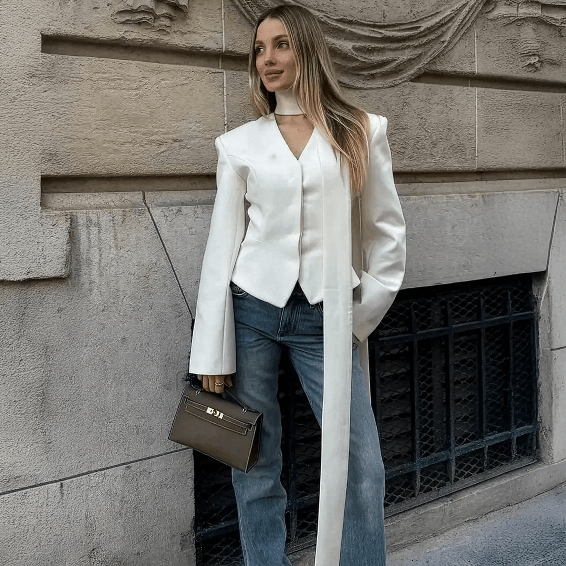 Rayé Élégant à Foulard - Saylana