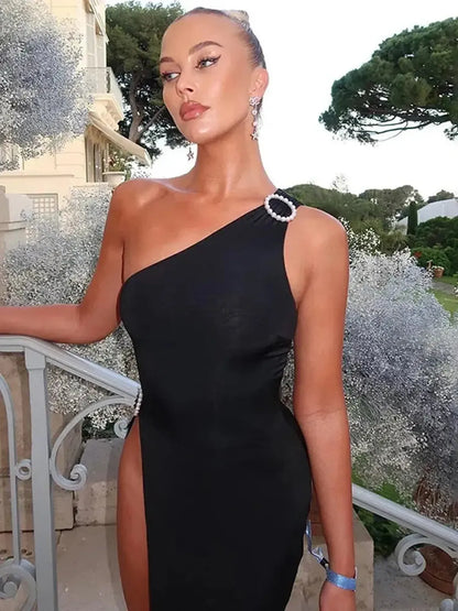 Robe Asymétrique Perlée Sexy-Saylana