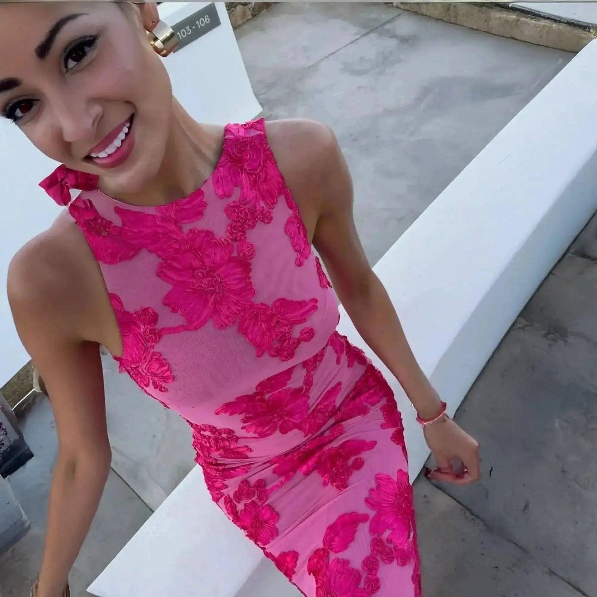 Robe Brodée Élégante Mesh Slim - Saylana