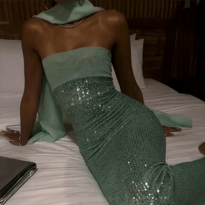 Robe Bustier Pailletée & Tulle Fendu - Saylana