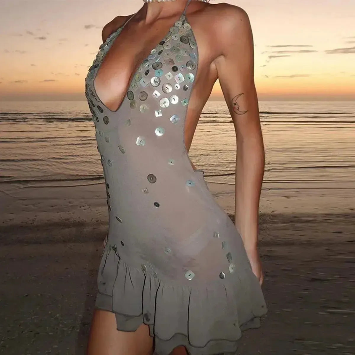 Robe Courte Pailletée A-Ligne-Saylana