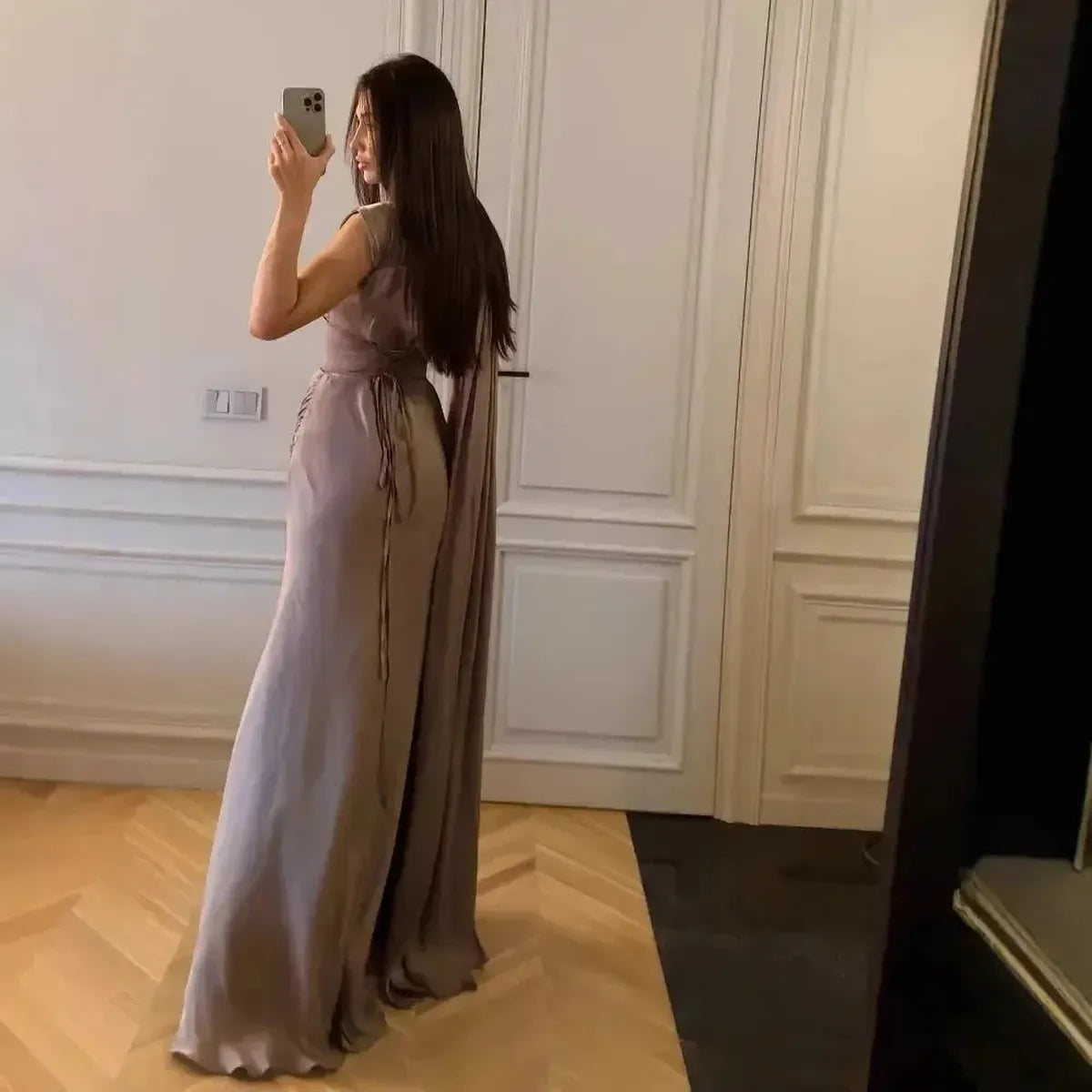 Robe de Soirée Satinée Plissée-Saylana