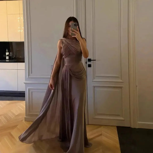 Robe de Soirée Satinée Plissée-Saylana