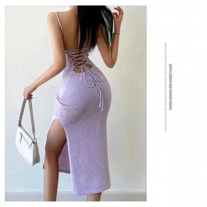 Robe Fendue Dos Nu Moulante - Saylana