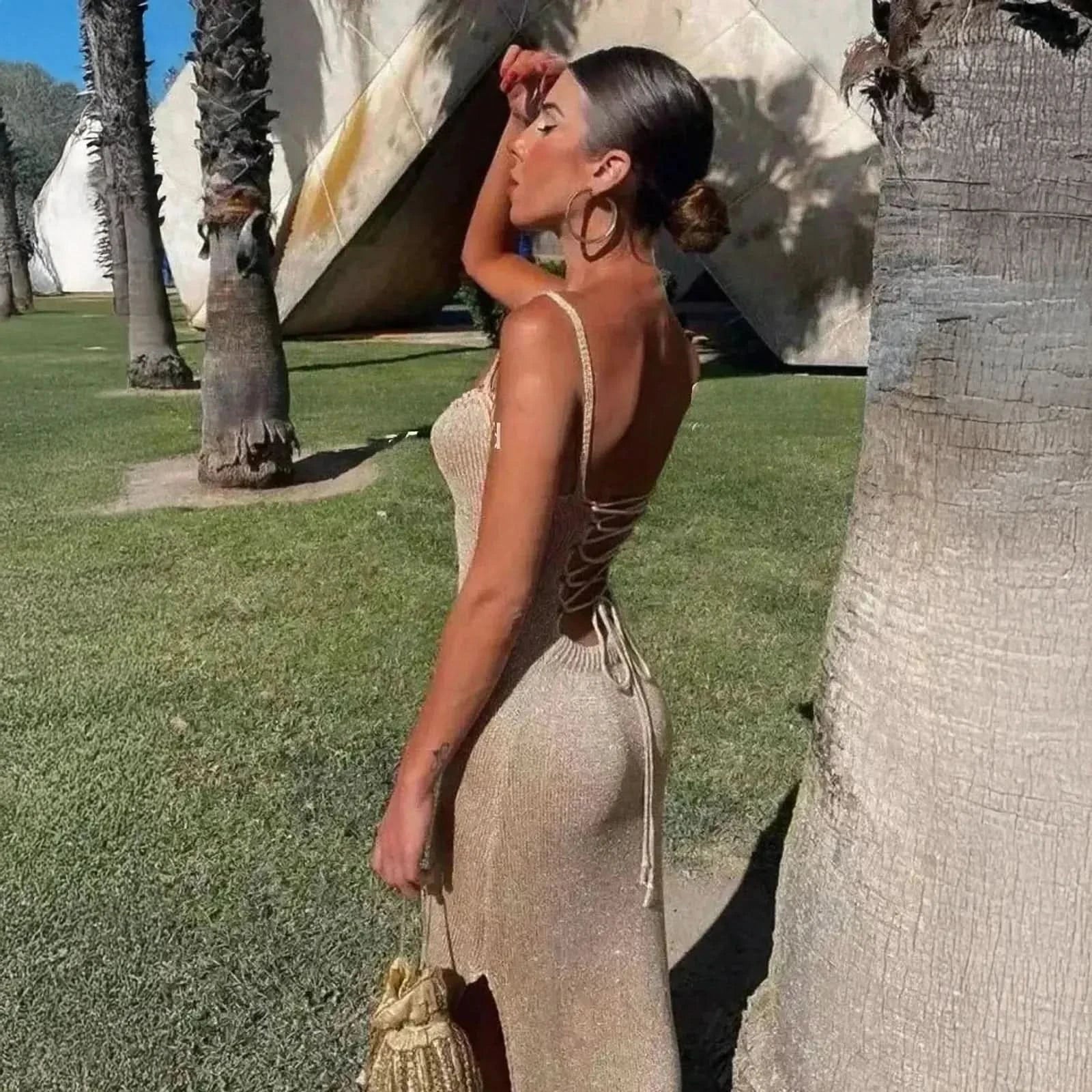 Robe Fendue Dos Nu Moulante - Saylana